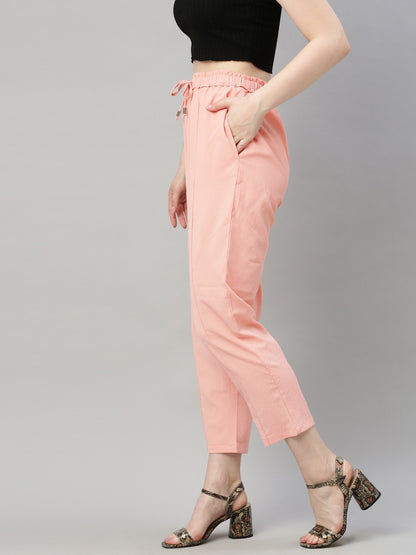 Pink Tapered Fit Solid Peg Trousers