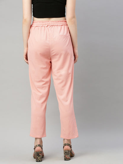 Pink Tapered Fit Solid Peg Trousers