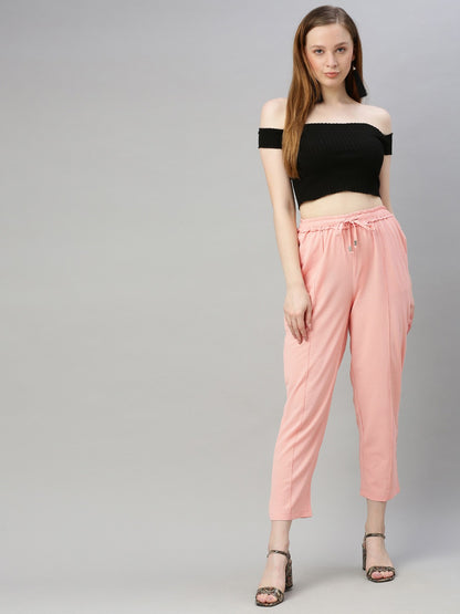 Pink Tapered Fit Solid Peg Trousers
