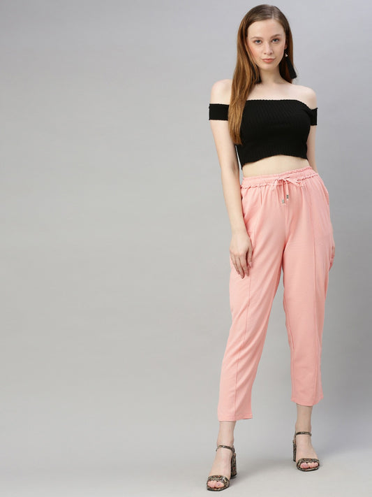 Pink Tapered Fit Solid Peg Trousers