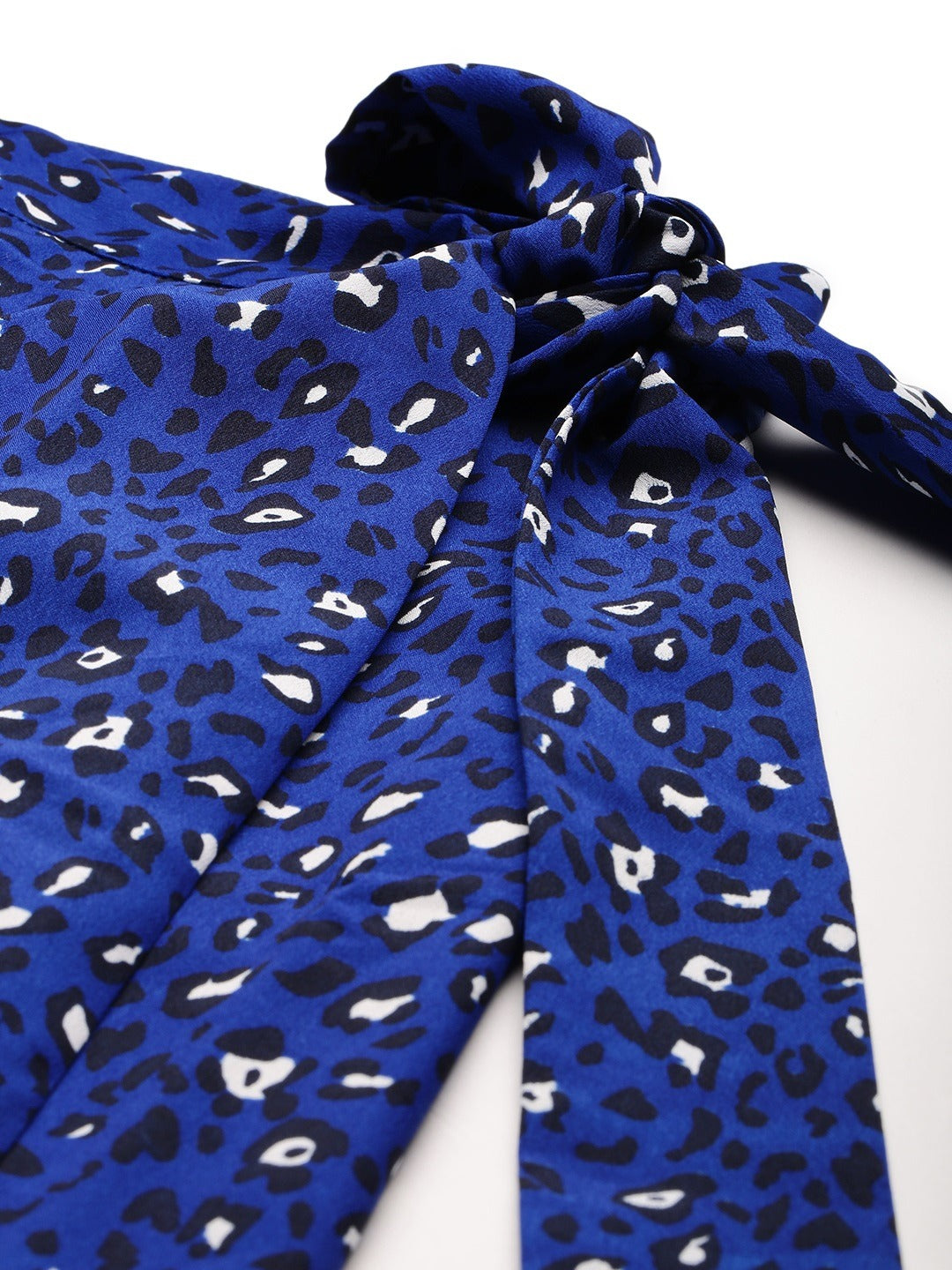 Blue & Black Animal Printed Wrap Mini Skirt with Tie-up