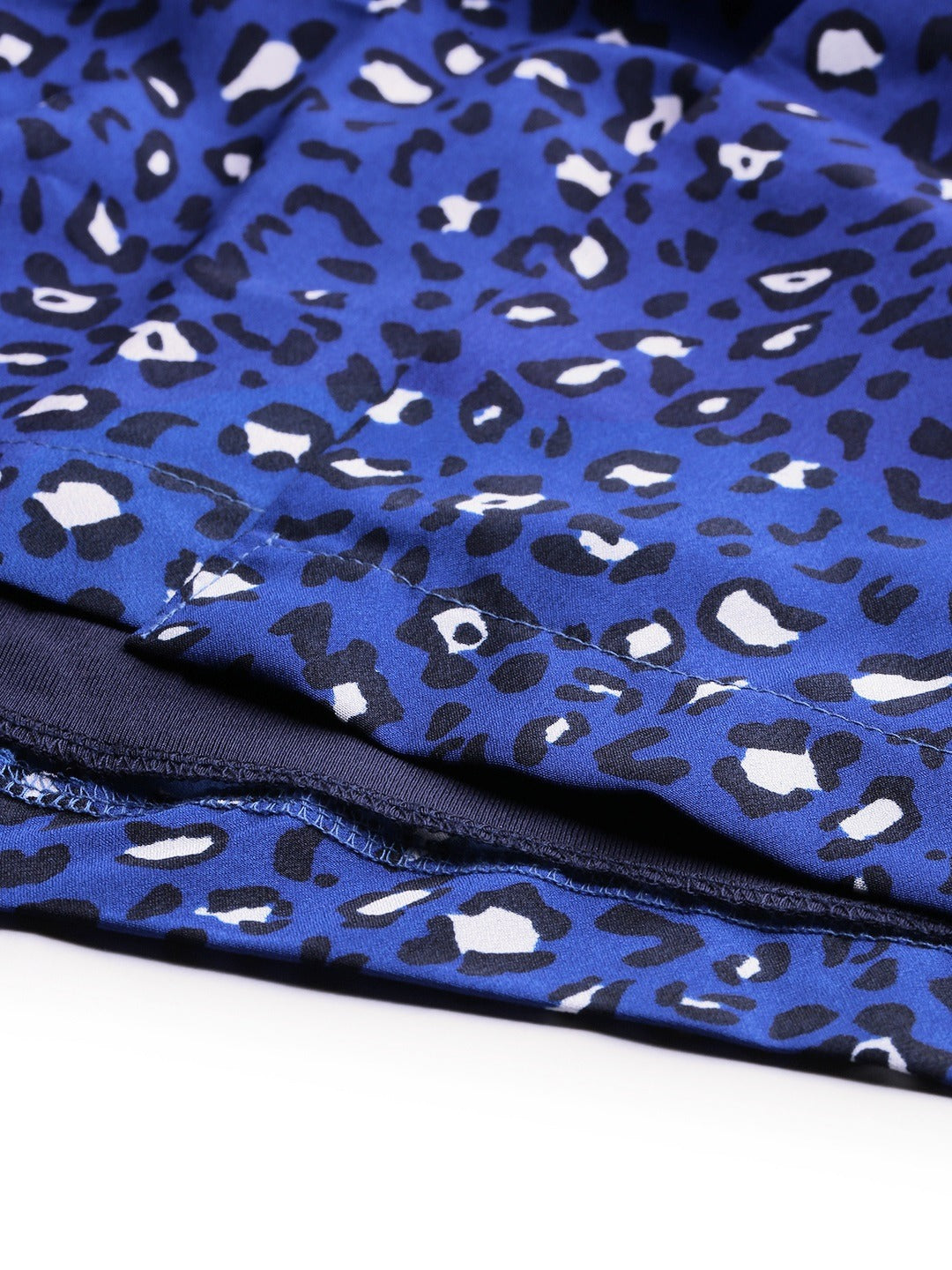 Blue & Black Animal Printed Wrap Mini Skirt with Tie-up
