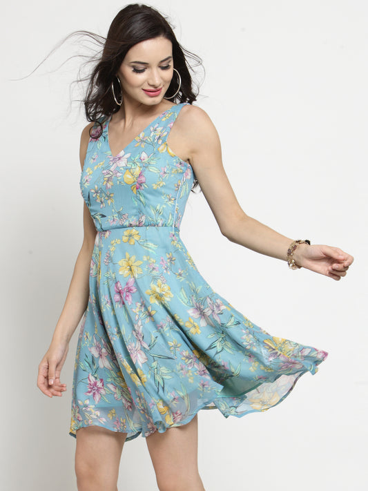 Aqua Blue Fit and Flare Dress