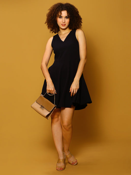 Black Solid Mini Dress