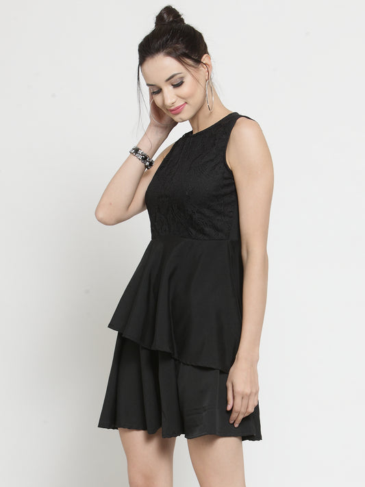 Black Layered Lace Up dress