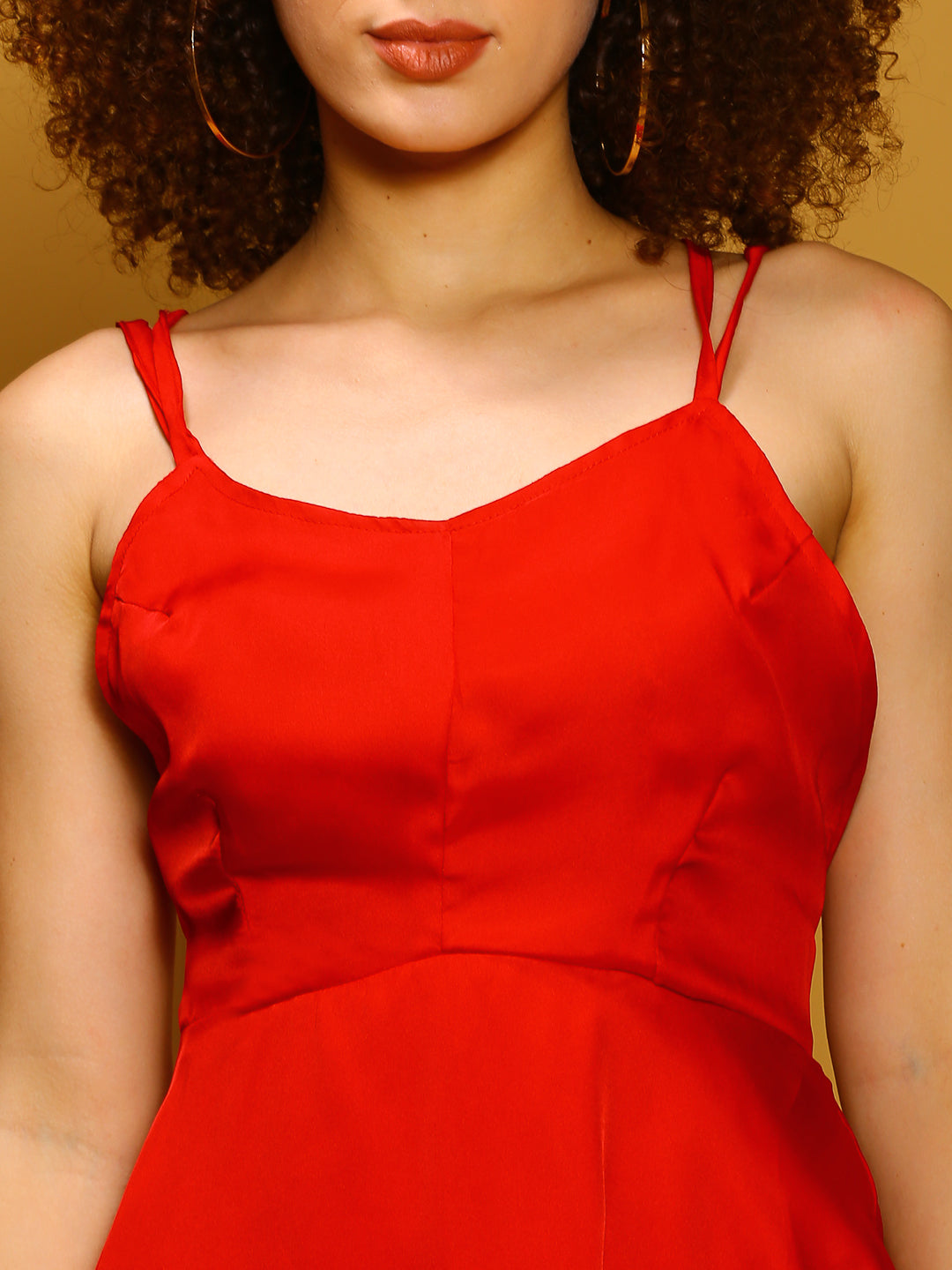 Red Solid  Mini Dress