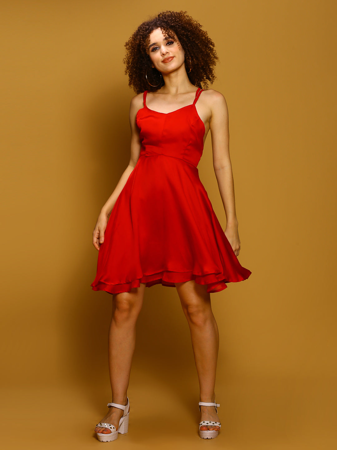 Red Solid  Mini Dress