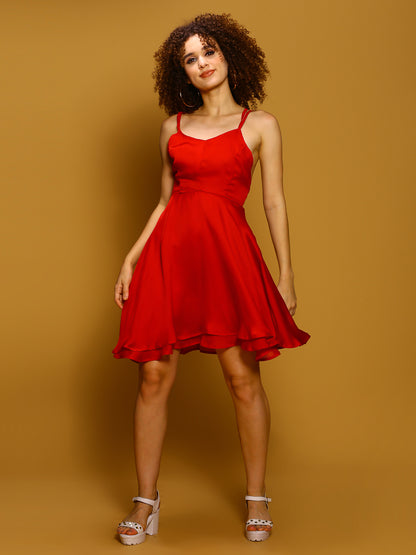 Red Solid  Mini Dress