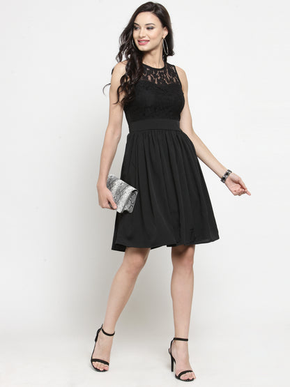 Black Fit And Flare Knee Length Dress