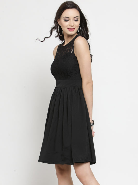 Black Fit And Flare Knee Length Dress