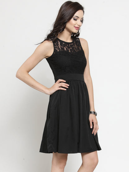 Black Fit And Flare Knee Length Dress
