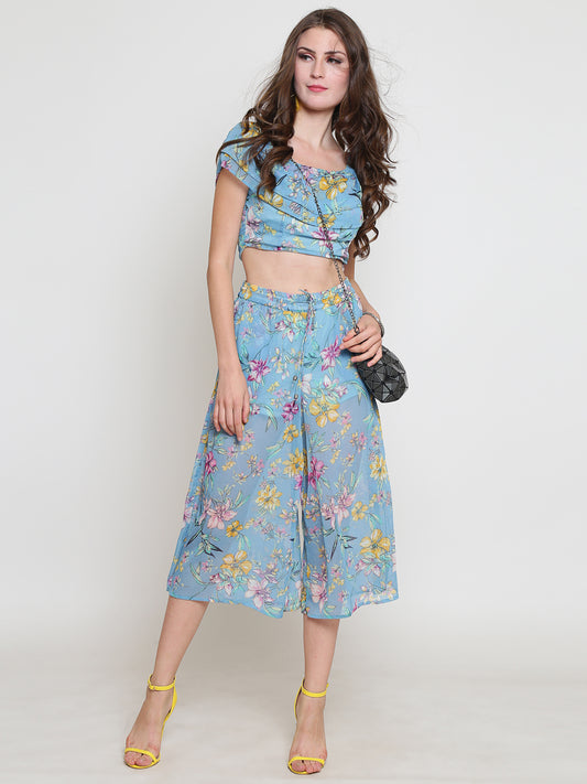 Aqua Blue Printed 2 Pc set