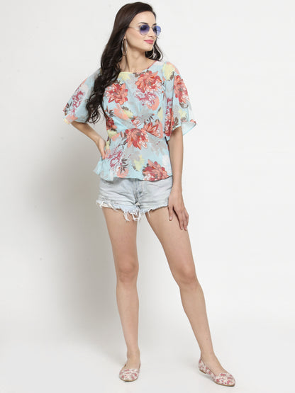 Aqua Blue Front Pleated Pleasant Top
