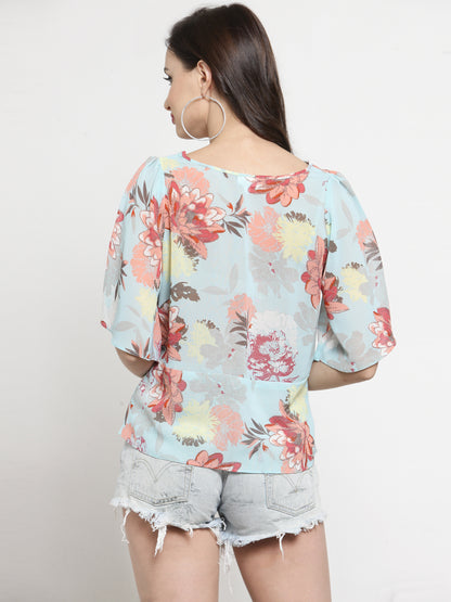 Aqua Blue Front Pleated Pleasant Top