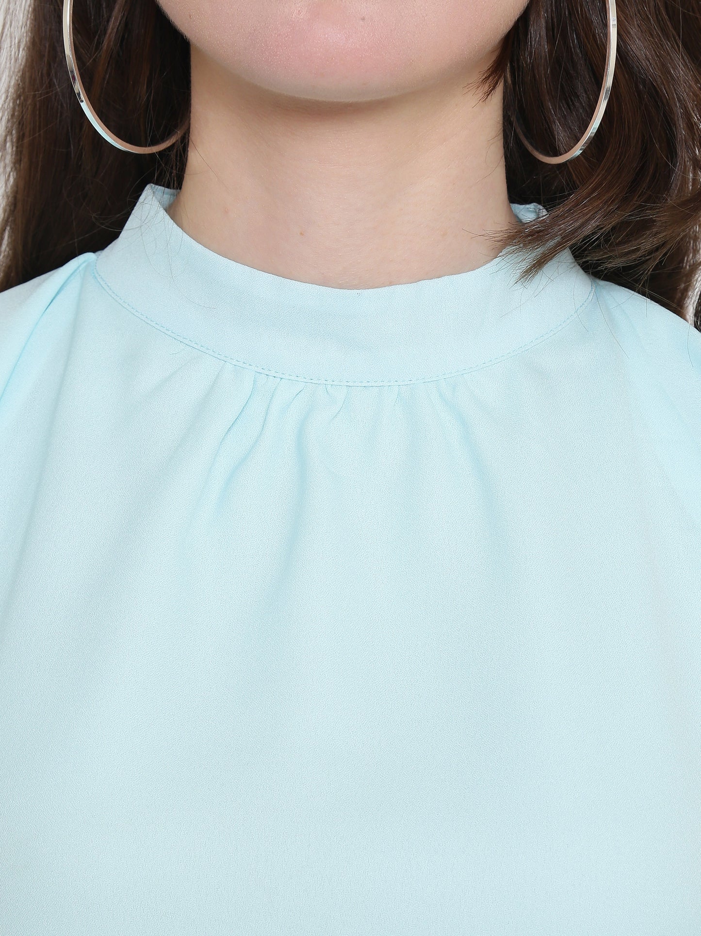 Aqua Blue Flared Sleeve Top