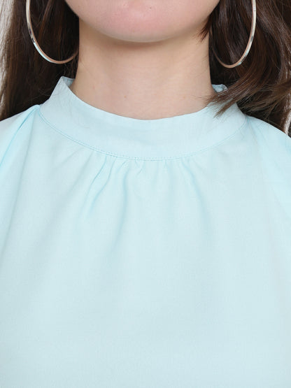 Aqua Blue Flared Sleeve Top