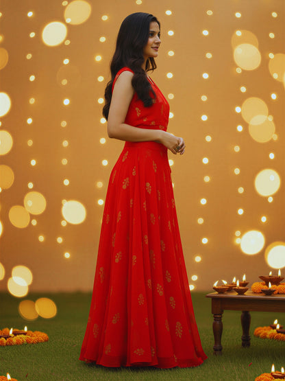 Stylish Red Printed Cord Set for Women , Festive & Party Wear Indo-Western Co-ord Outfit