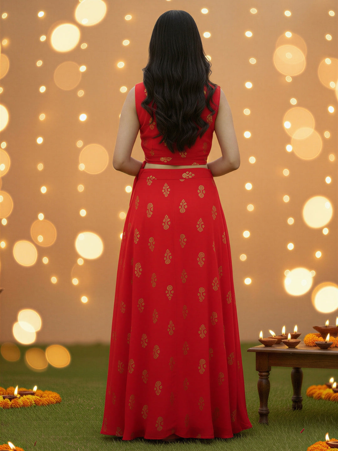 Stylish Red Printed Cord Set for Women , Festive & Party Wear Indo-Western Co-ord Outfit