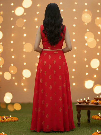 Stylish Red Printed Cord Set for Women , Festive & Party Wear Indo-Western Co-ord Outfit
