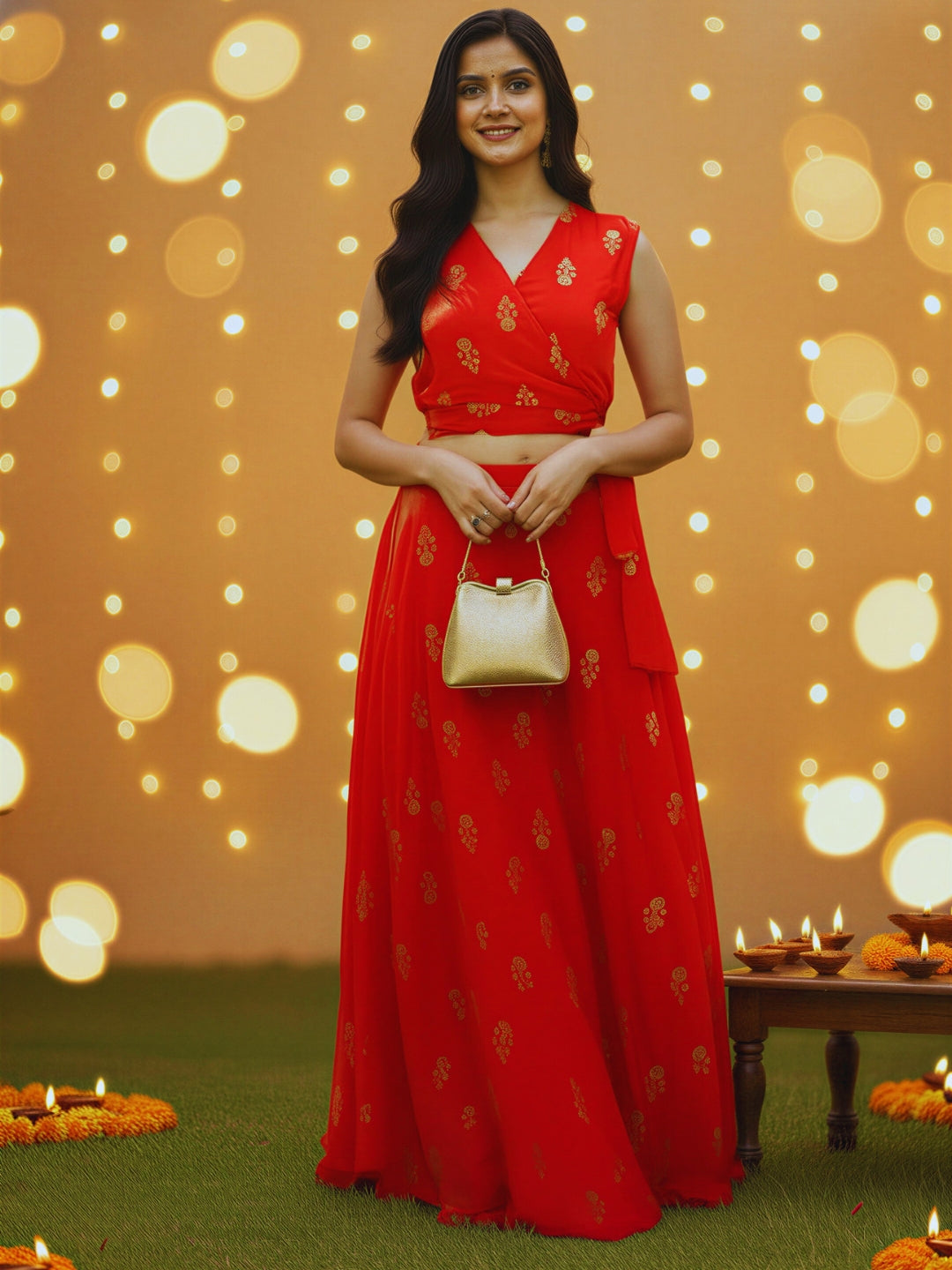 Stylish Red Printed Cord Set for Women , Festive & Party Wear Indo-Western Co-ord Outfit