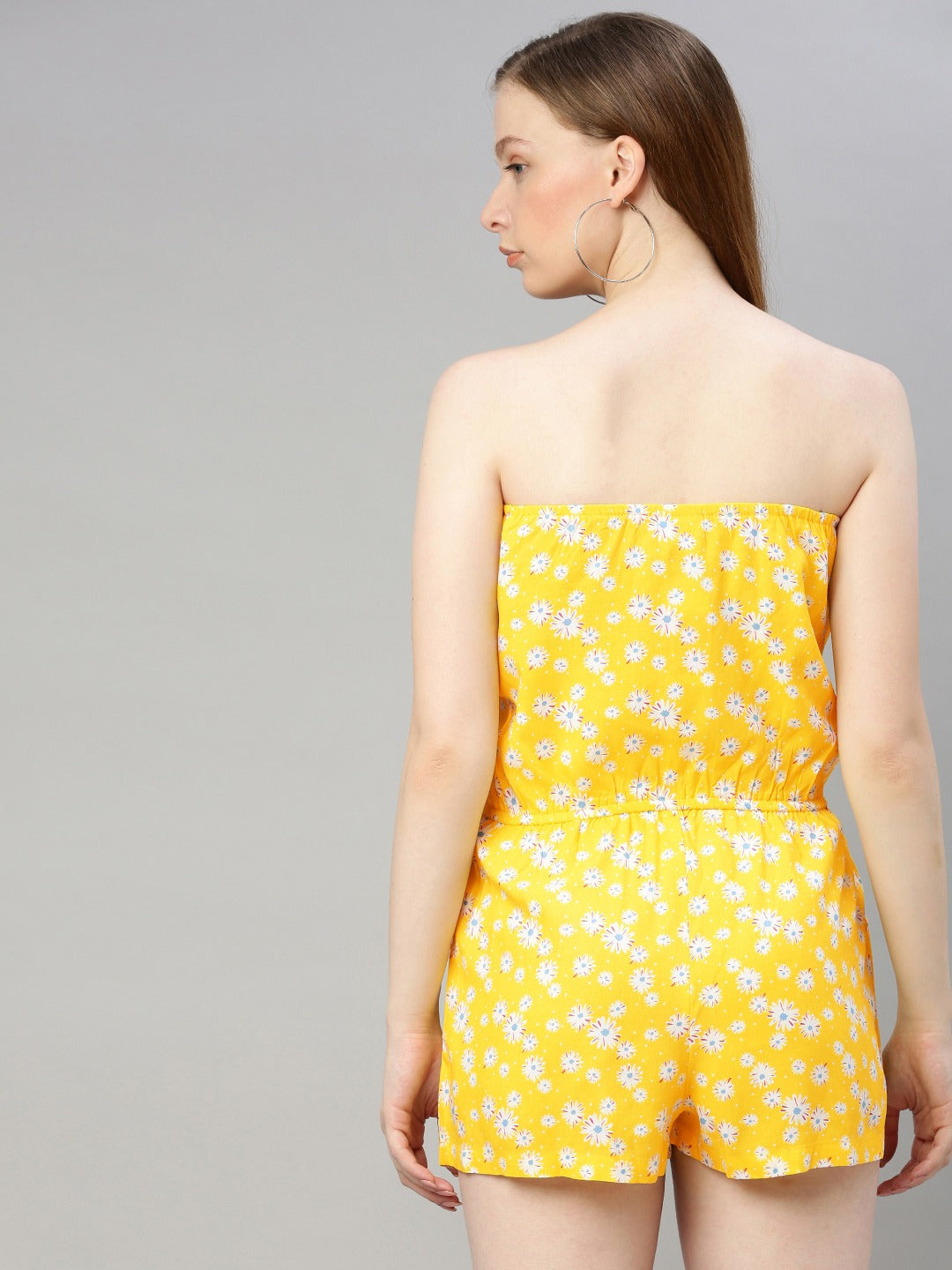 Yellow & White Printed Off Shoulder Playsuit