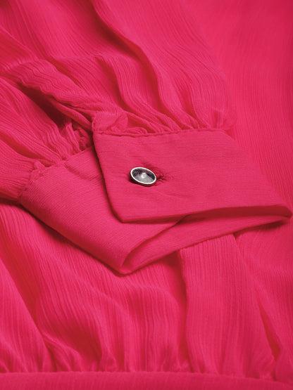 Fuchsia Pink Solid Bishop Sleeved Blouson Top