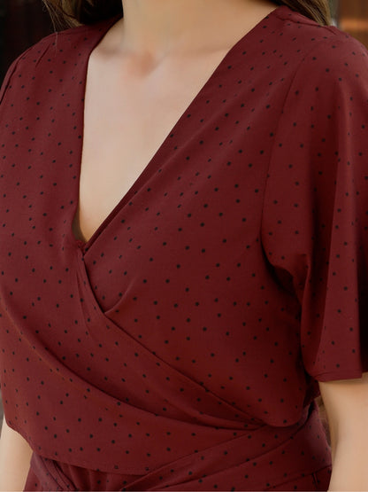Sera Printed V-Neck Wrap Short Sleeves Mini Dresses