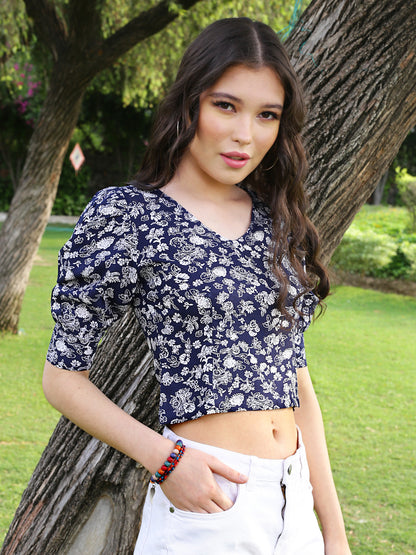 Navy Floral Crop Top