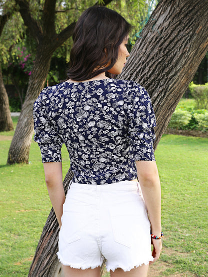 Navy Floral Crop Top