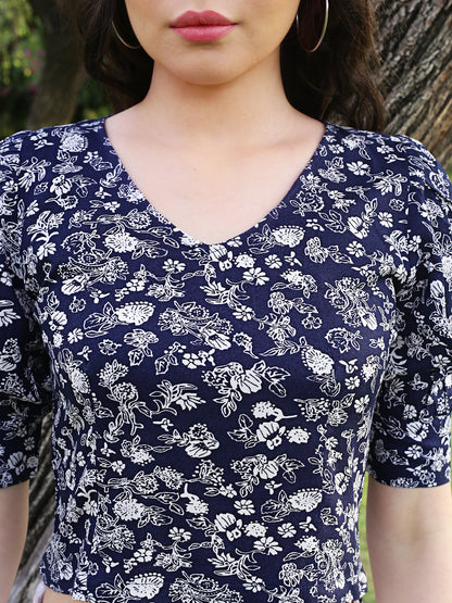 Navy Floral Crop Top