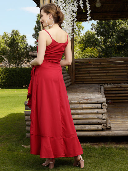 Maroon Solid Maxi Dress