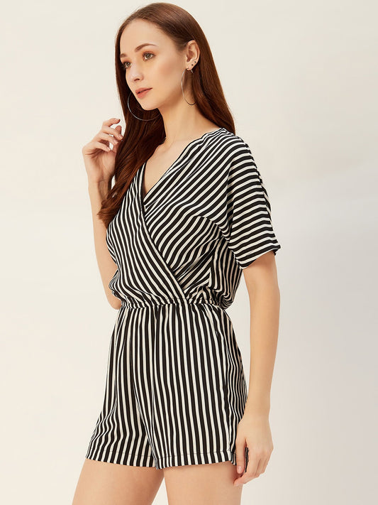 Striped overlap neck Jumpsuit