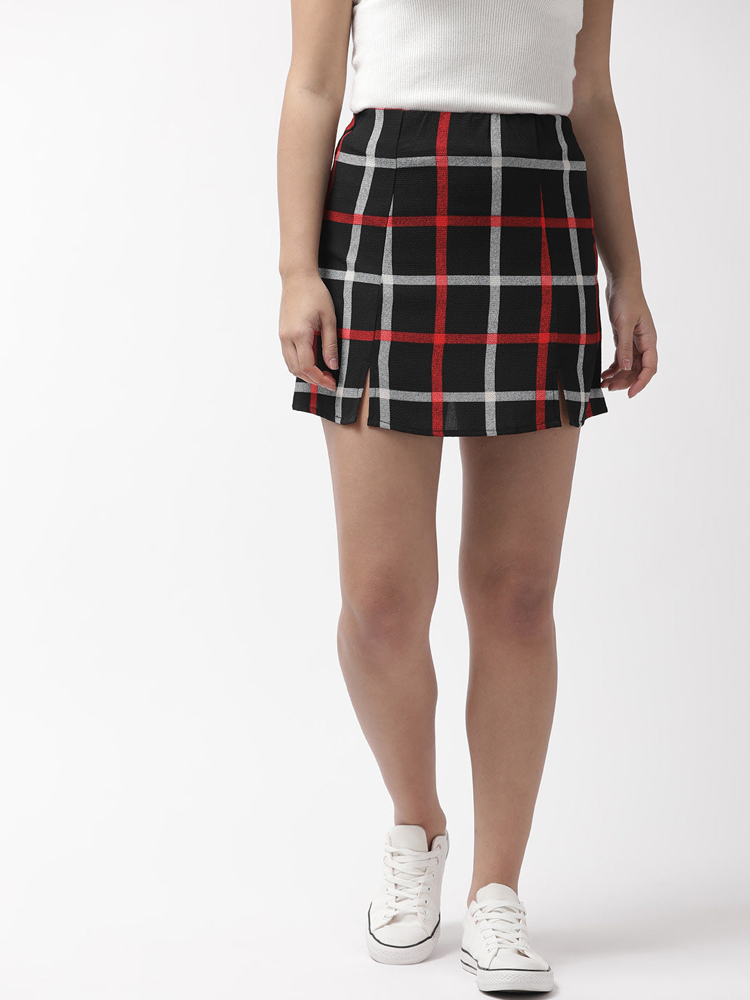 Plaid print bodycon skirt