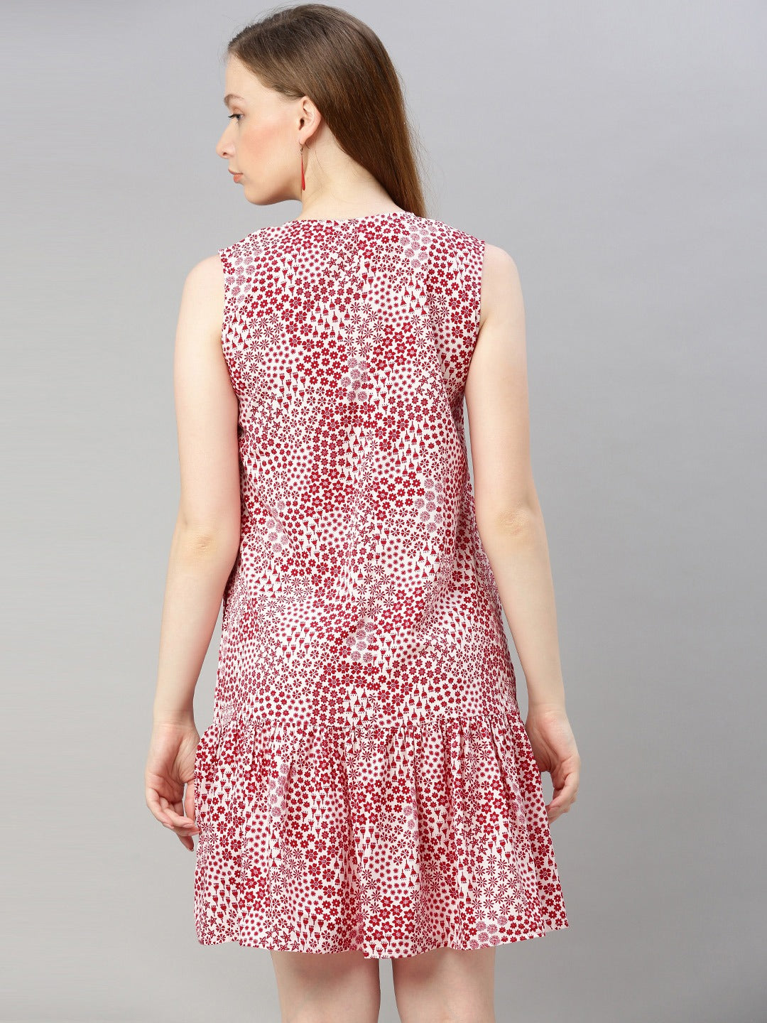 White & Red Printed A-Line Dress