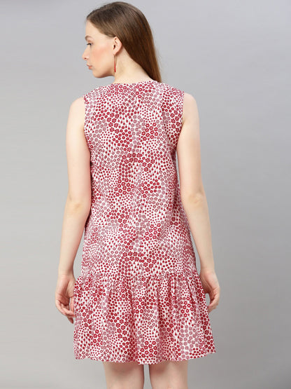 White & Red Printed A-Line Dress