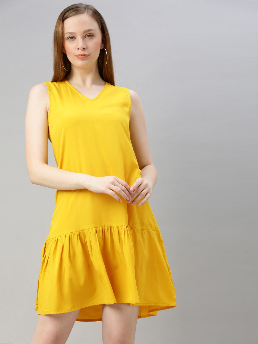 Yellow Solid A-Line Dress