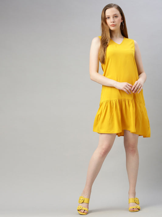 Yellow Solid A-Line Dress