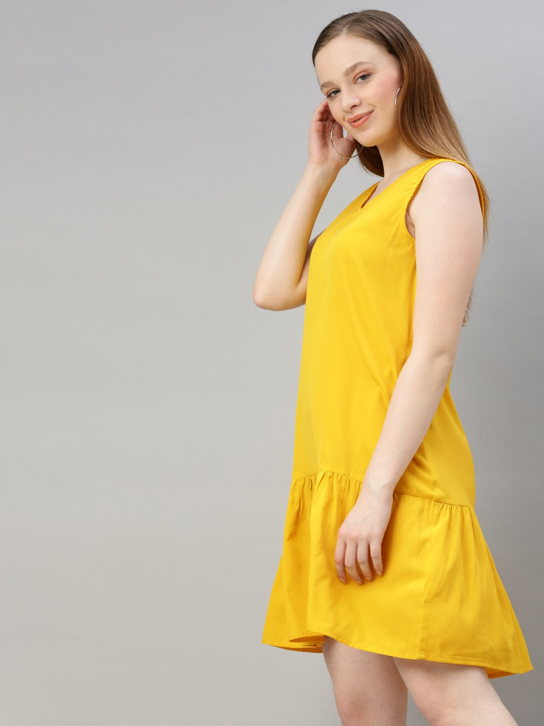 Yellow Solid A-Line Dress
