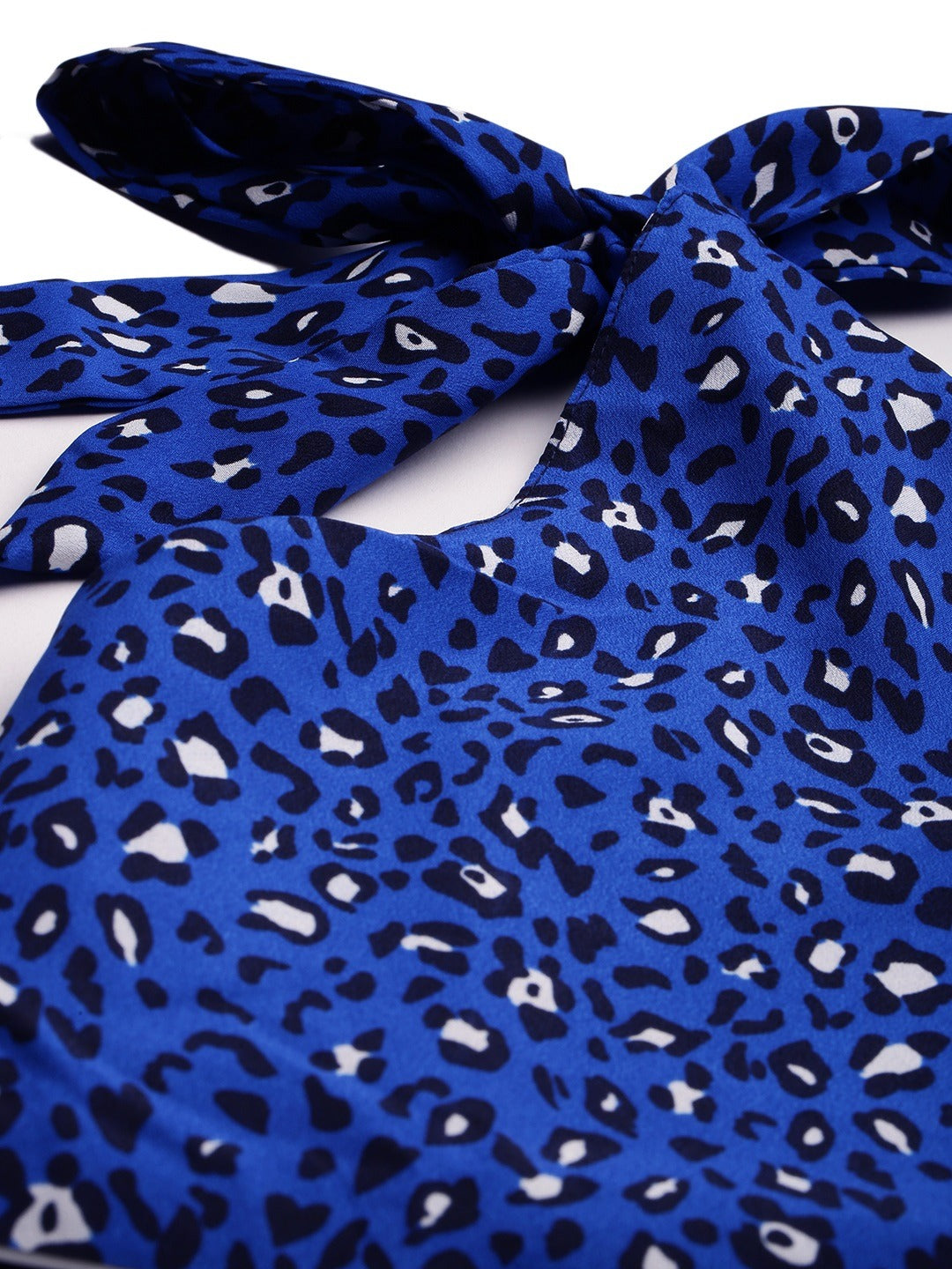 Blue & White Printed Playsuit with One shoulder Side Knot