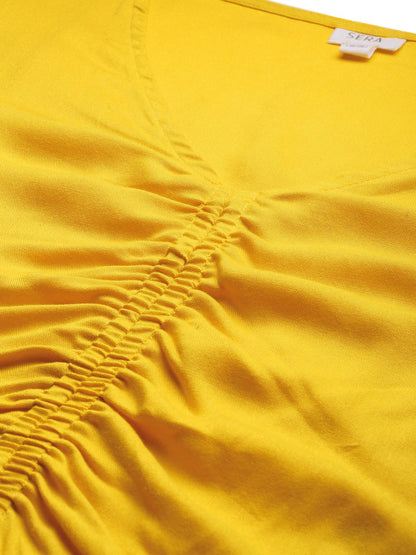 Yellow Solid Front Ruched Top