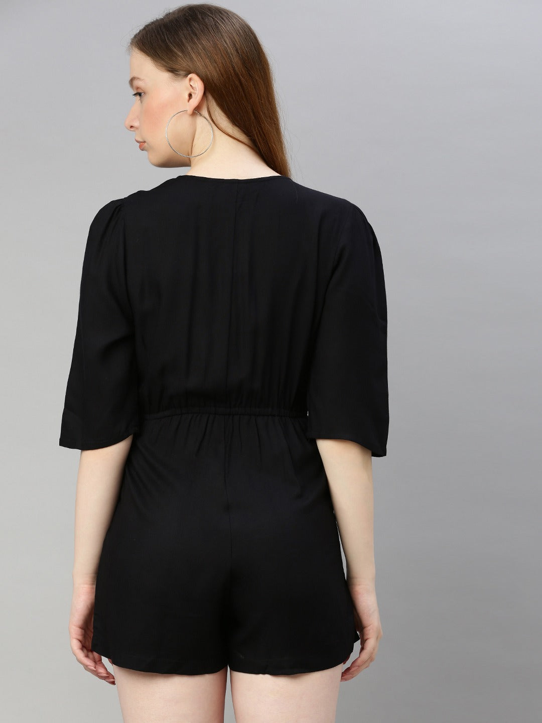 Black Solid Playsuit with Side Knot
