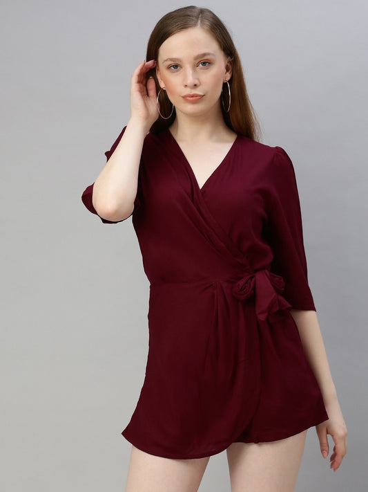 Burgundy Solid Playsuit with Side Knot