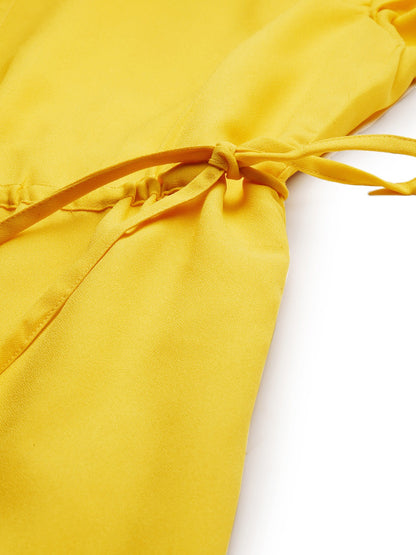 Yellow Solid Ruffle Sleeve Fit and Flare Dress