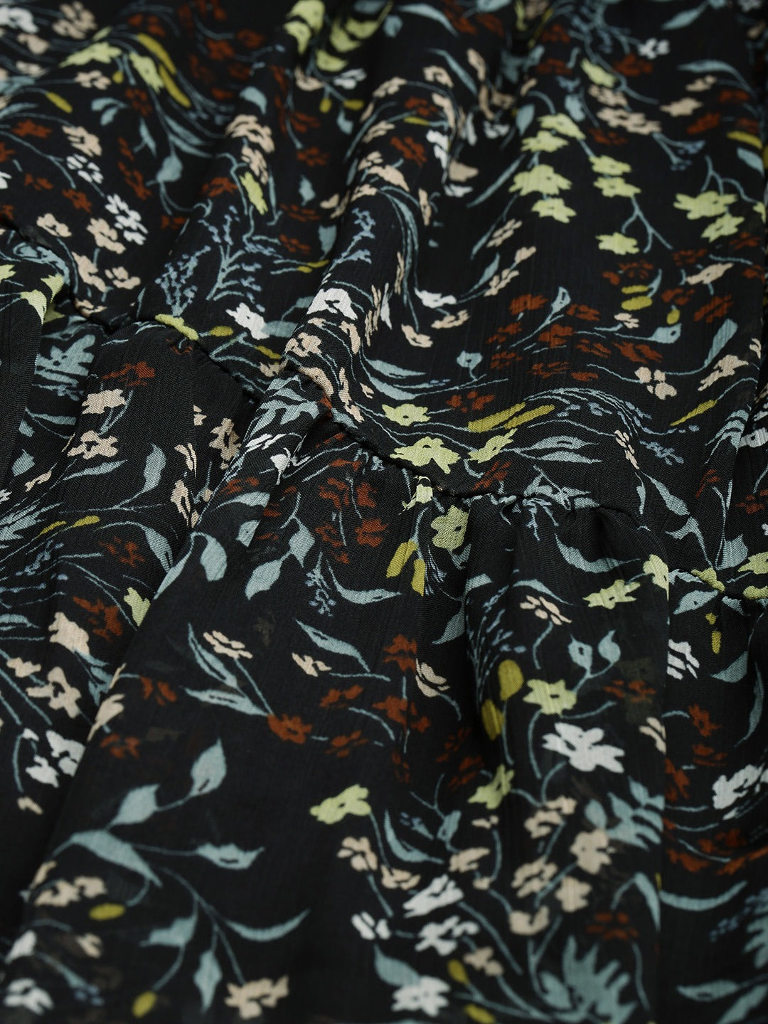 Black Floral Printed Off Shoulder Fit and Flare Dress