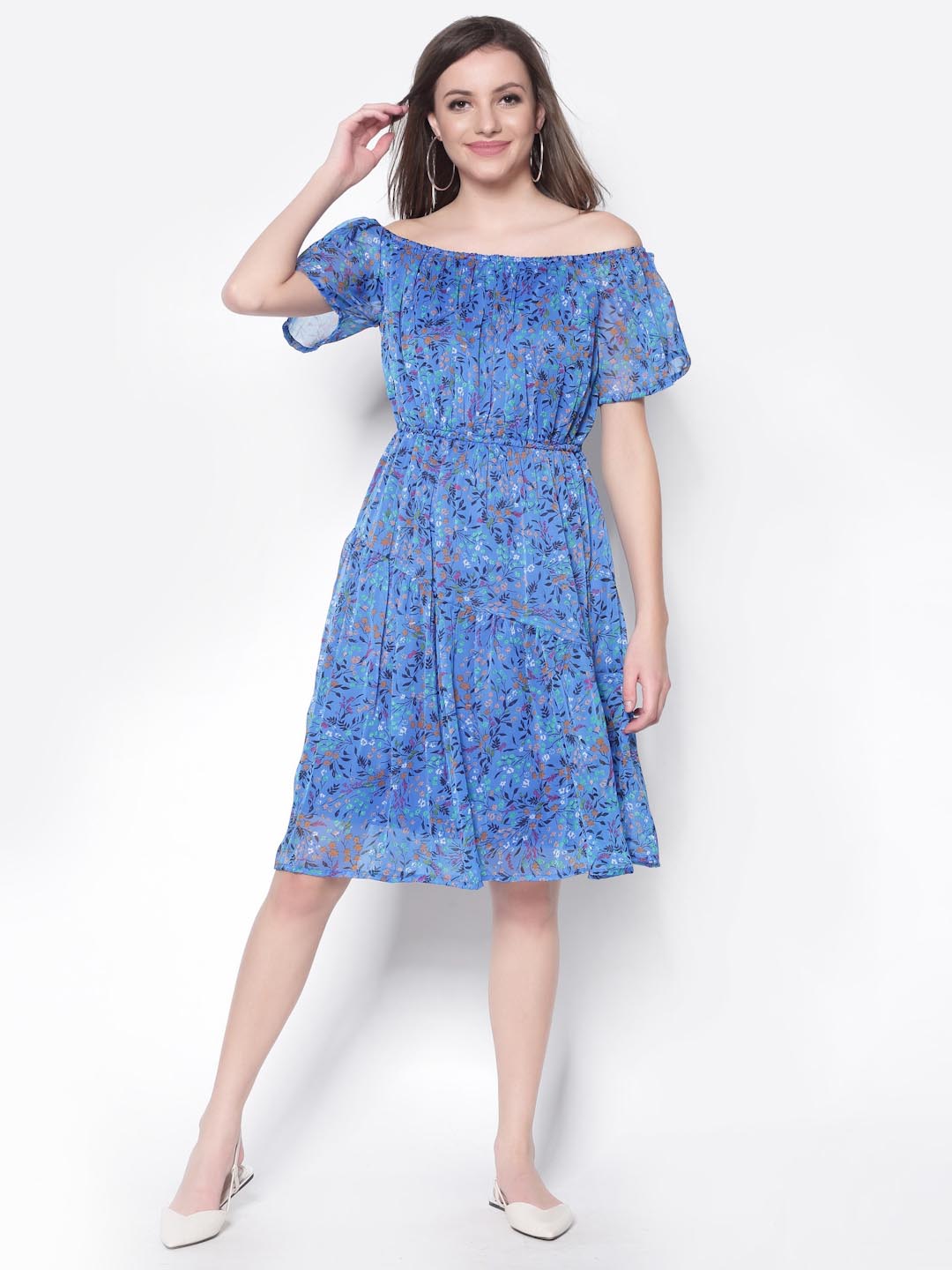 Off-Shoulder Fit And Flare Dress