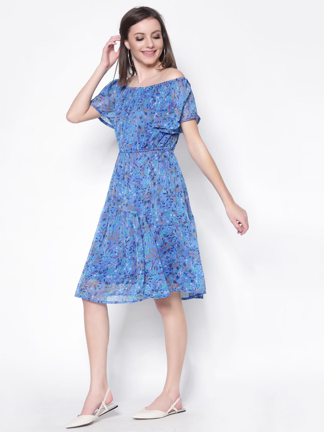 Off-Shoulder Fit And Flare Dress