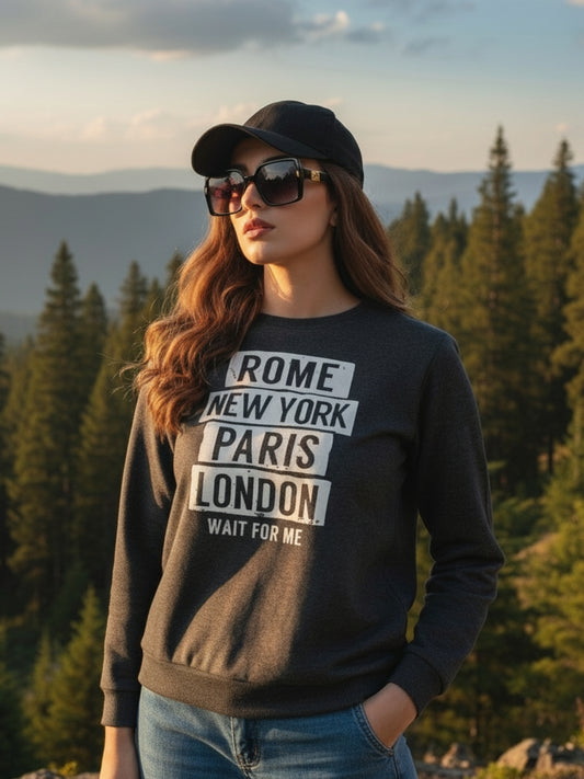 Trendy Black Graphic Printed Sweatshirt for Women