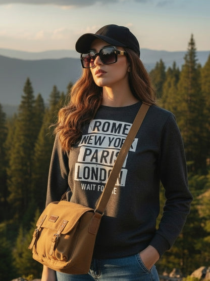 Trendy Black Graphic Printed Sweatshirt for Women