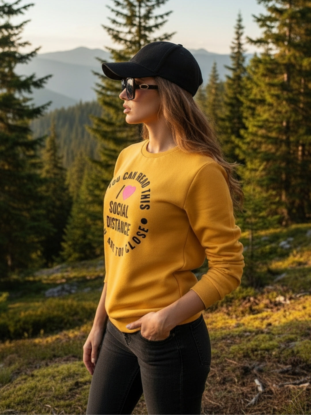 Yellow Black Printed Sweatshirt for Women