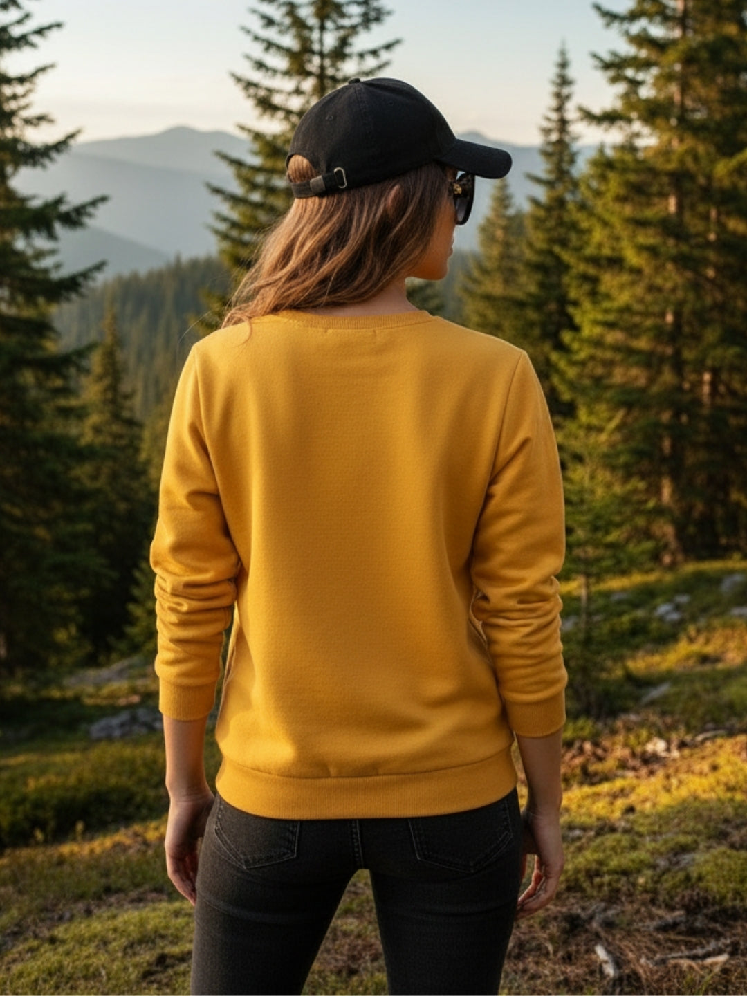 Yellow Black Printed Sweatshirt for Women